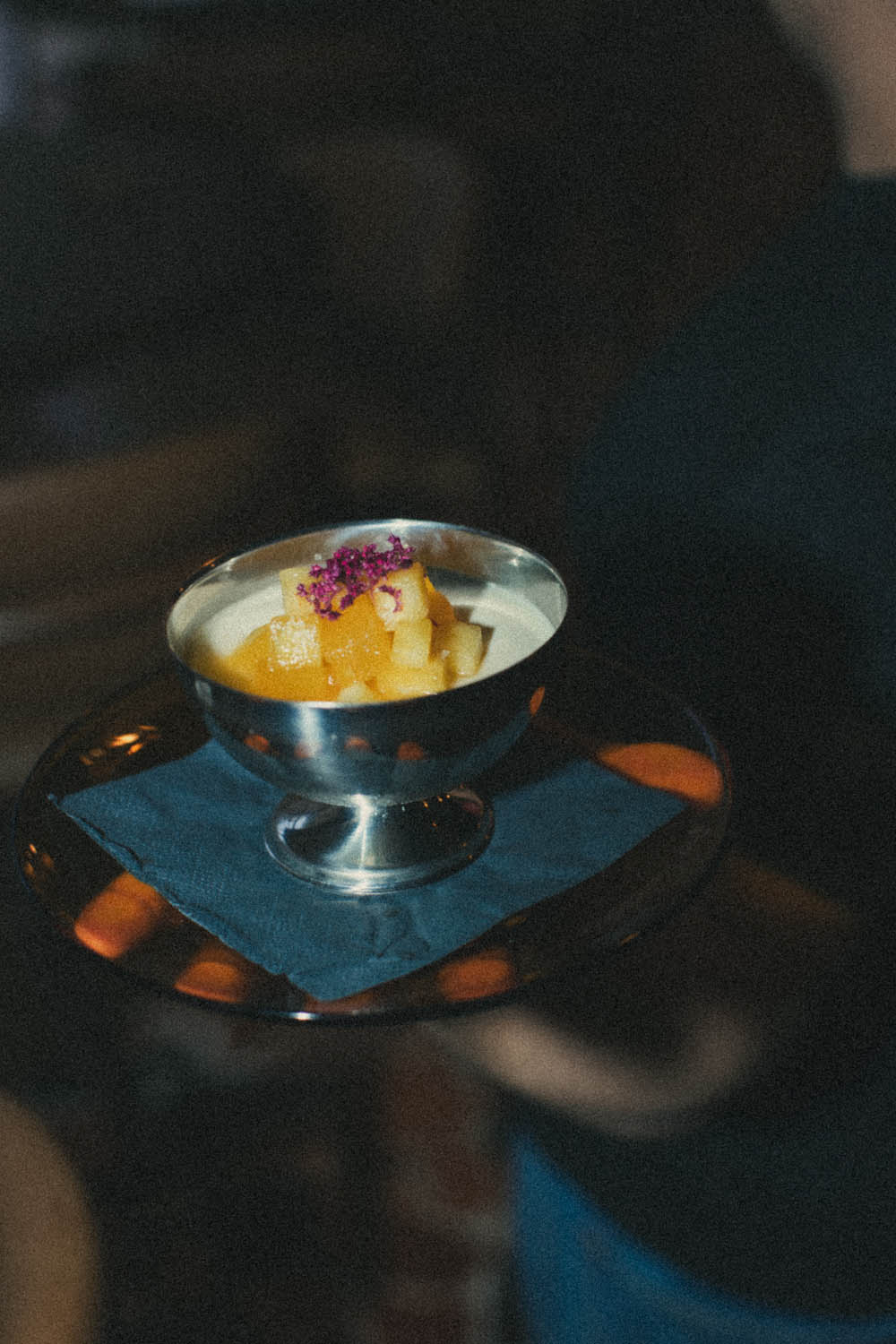 Panna cotta in a silver coupe
